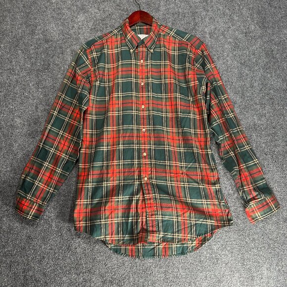 Brooks Brothers Shirt Mens Medium Button Down Red Green Plaid Cotton Pocket - Picture 1 of 8